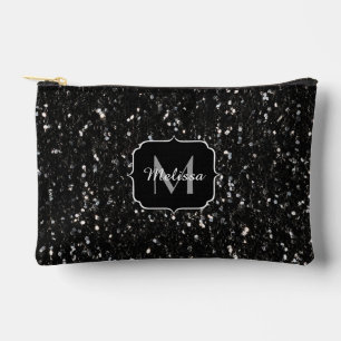Schwarzweiß glänzende Glitzer Glitzern Monogram Zubehörtasche