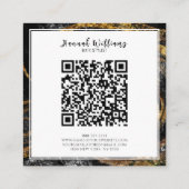 Schwarzweiß-Gold-Glitzer Qr-Code Abstrakter Marmor Quadratische Visitenkarte (Rückseite)