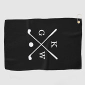 Schwarzweiss-Golfclub-Monogramm Golfhandtuch (Horizontal)