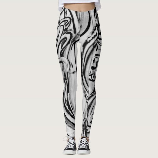 Schwarzweiss-Graffiti-Leggings Leggings (Vorderseite)