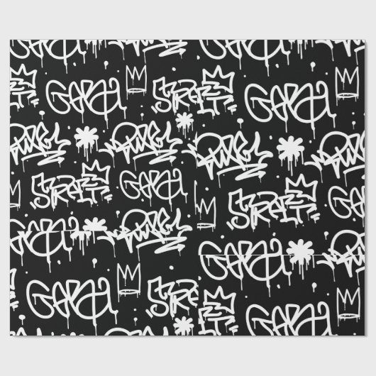 Schwarzweiss-Graffitimuster Geschenkpapier (Flach)