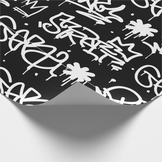 Schwarzweiss-Graffitimuster Geschenkpapier (Ecke)