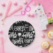 Schwarzweiss-Graffitimuster Pappteller (Party)