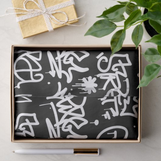 Schwarzweiss-Graffitimuster Seidenpapier (Geschenk)