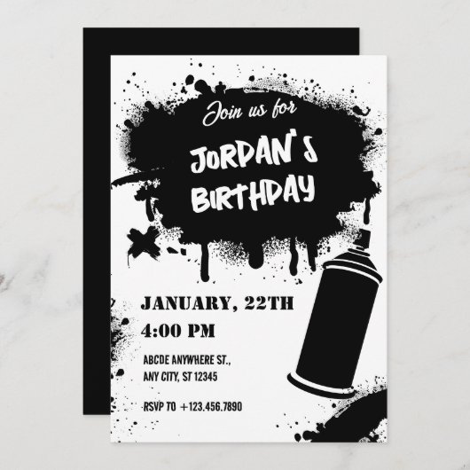 Schwarzweiß Grafitti Einladung (Vorne/Hinten)