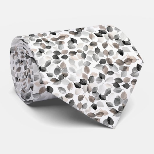 Schwarzweiß & Grau Blätter Elegant Krawatte (Gerollt)