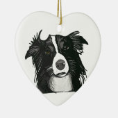 Schwarzweiss-Grenzcollie-Keramik-Herz Keramik Ornament (Rechts)