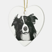 Schwarzweiss-Grenzcollie-Keramik-Herz Keramik Ornament (Links)