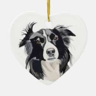 Schwarzweiss-Grenzcollie-Keramik-Herz neu Keramik Ornament
