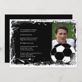 Schwarzweiss-Grunge-Fußball-Abschluss Einladung (Vorne/Hinten)