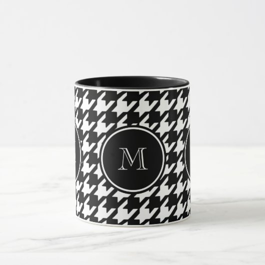 Schwarzweiss-Hahnentrittmuster Ihr Monogramm Tasse (Zentrum)