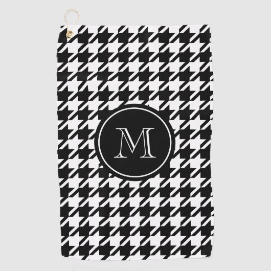 Schwarzweiss-Hahnentrittmuster-Monogramm Golfhandtuch (Vorderseite)