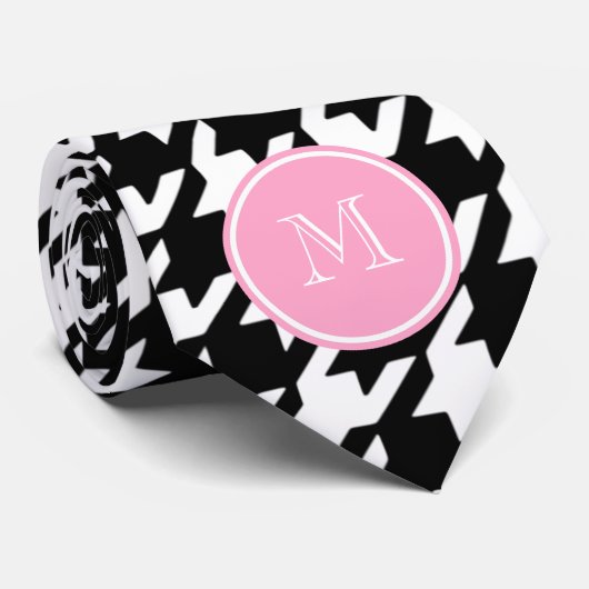 Schwarzweiss-Hahnentrittmuster-Rosa-Monogramm Krawatte (Gerollt)