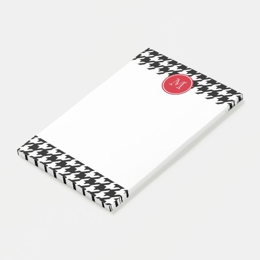 Schwarzweiss-Hahnentrittmuster-Rot-Monogramm Post-it Klebezettel (angewinkelt)