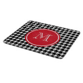 Schwarzweiss-Hahnentrittmuster-Rot-Monogramm Schneidebrett (Ecke)