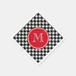 Schwarzweiss-Hahnentrittmuster-Rot-Monogramm Serviette