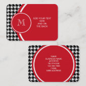 Schwarzweiss-Hahnentrittmuster-Rot-Monogramm Visitenkarte (Vorne/Hinten)