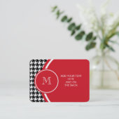 Schwarzweiss-Hahnentrittmuster-Rot-Monogramm Visitenkarte (Stehend Vorderseite)