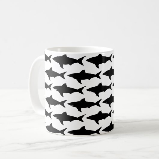 Schwarzweiss-Haifischfischmuster-Kaffee-Tasse Kaffeetasse (Vorderseite Links)