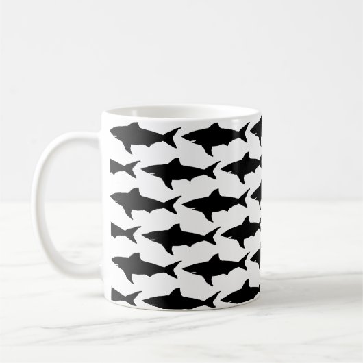 Schwarzweiss-Haifischfischmuster-Kaffee-Tasse Kaffeetasse (Links)