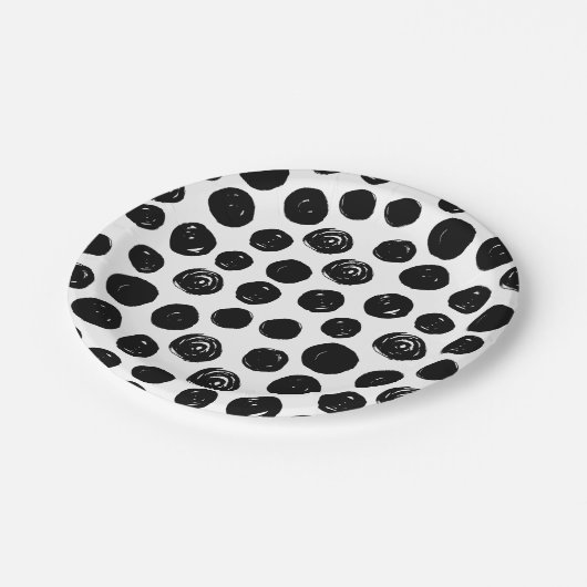 Schwarzweiss-Hand gezeichnete Pappteller (Schrägansicht)