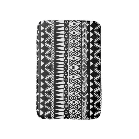 Schwarzweiss-Hand gezeichneter moderner Stammes- Badematte (Vorderseite Vertikal)