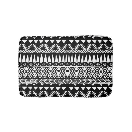 Schwarzweiss-Hand gezeichneter moderner Stammes- Badematte (Vorderseite)