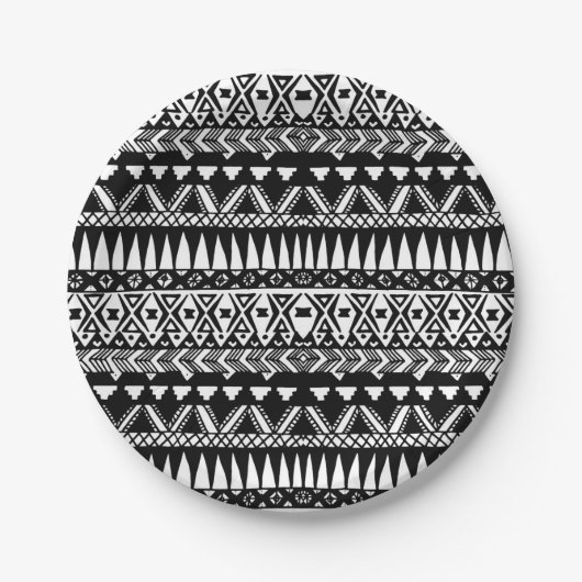 Schwarzweiss-Hand gezeichneter moderner Stammes- Pappteller (Vorderseite)