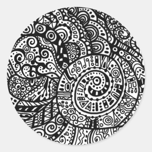 Schwarzweiß handbemalte Doodles Runder Aufkleber (Vorderseite)