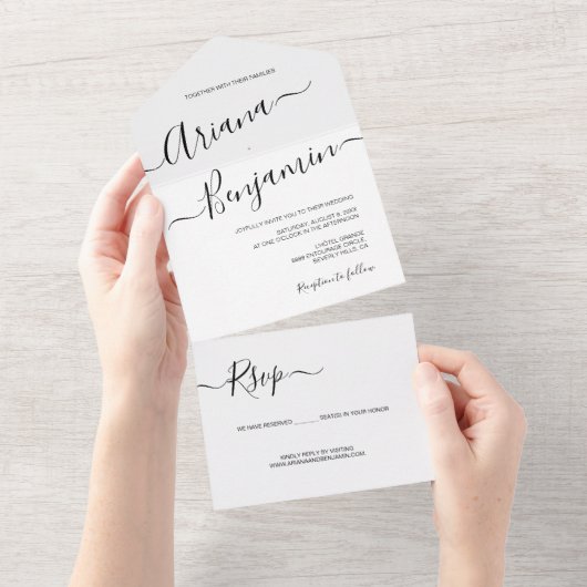 Schwarzweiß Haushaltsfreundlich Minimalistisch All In One Einladung (Abreißen)