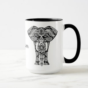 Schwarzweiss-Hennastrauch-Elefant-Tasse Tasse