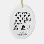 Schwarzweiss-Herz-Muster-Elefant mit Monogramm Keramik Ornament (Rechts)