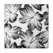 Schwarzweiß-Hibiskus Fliese (Vorderseite)