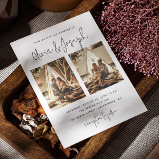 Schwarzweiß-Hochzeit mit einfachem Foto Einladung