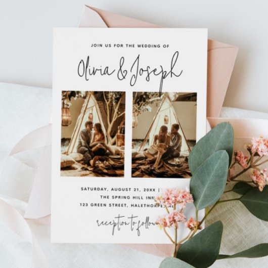 Schwarzweiß-Hochzeit mit einfachem Foto Einladung