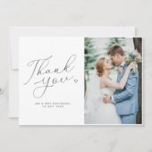 Schwarzweiß-Hochzeitsskript-Foto Dankeskarte (Vorderseite)