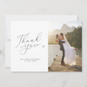 Schwarzweiß-Hochzeitsskript-Foto Dankeskarte (Vorderseite)