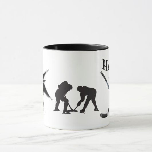 Schwarzweiss-Hockey-Tassen kein Minimum oder in Tasse (Zentrum)