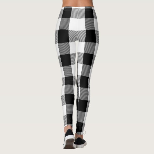 Schwarzweiss-Holzfäller-Flanell-kariertes Muster Leggings (Rückseite)