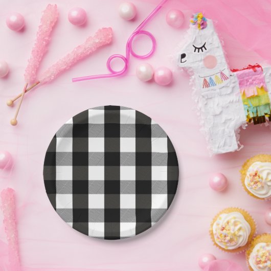 Schwarzweiss-Holzfäller kariert Pappteller (Party)