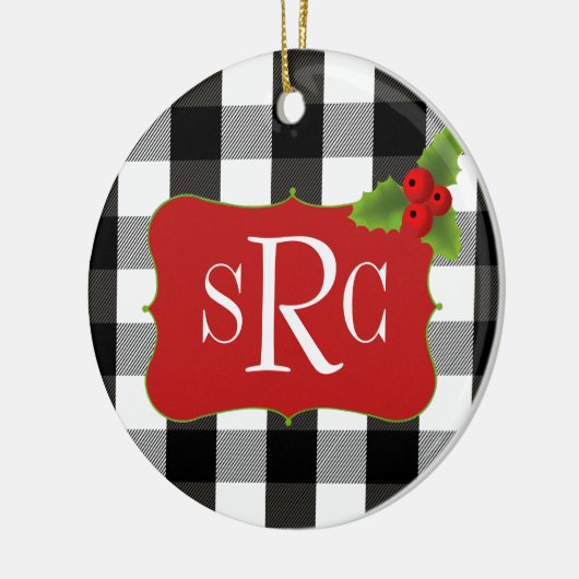 Schwarzweiss-Holzfäller-kariertes Keramikornament (Links)