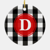 Schwarzweiss-Holzfäller-kariertes Monogramm Keramik Ornament (Hinten)