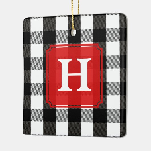 Schwarzweiss-Holzfäller-kariertes Monogramm Keramikornament (Links)
