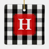 Schwarzweiss-Holzfäller-kariertes Monogramm Keramikornament (Rückseite)
