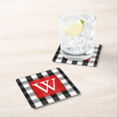 Schwarzweiss-Holzfäller-kariertes Monogramm Rechteckiger Pappuntersetzer (Vor Ort)