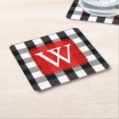 Schwarzweiss-Holzfäller-kariertes Monogramm Rechteckiger Pappuntersetzer (angewinkelt)