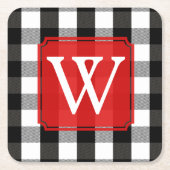 Schwarzweiss-Holzfäller-kariertes Monogramm Rechteckiger Pappuntersetzer (Vorderseite)