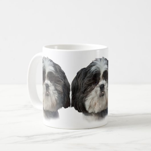 Schwarzweiss-Hund Shih Tzu Kaffeetasse (Vorderseite Links)
