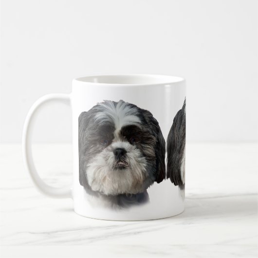 Schwarzweiss-Hund Shih Tzu Kaffeetasse (Links)