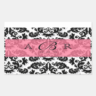 Schwarzweiß in Hot Pink Fleur de Lis Damask Aufkle Rechteckiger Aufkleber